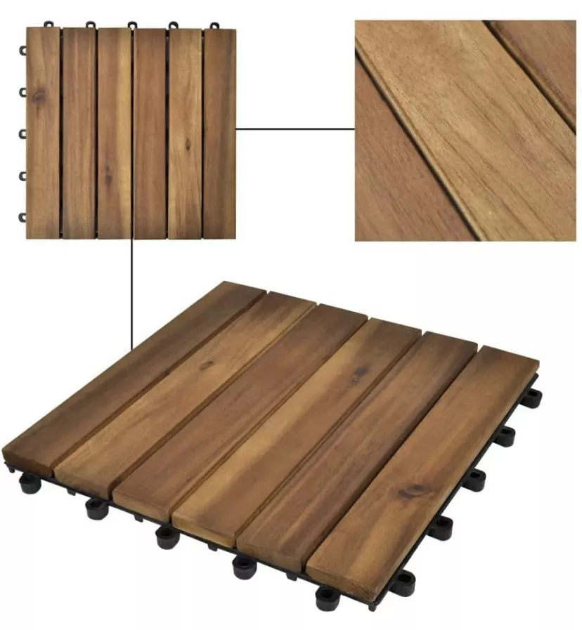 Acacia Wood Flooring Interlocking Decking Wood Tile, Natural and Plastic Indoor Outdoor Natural Wood