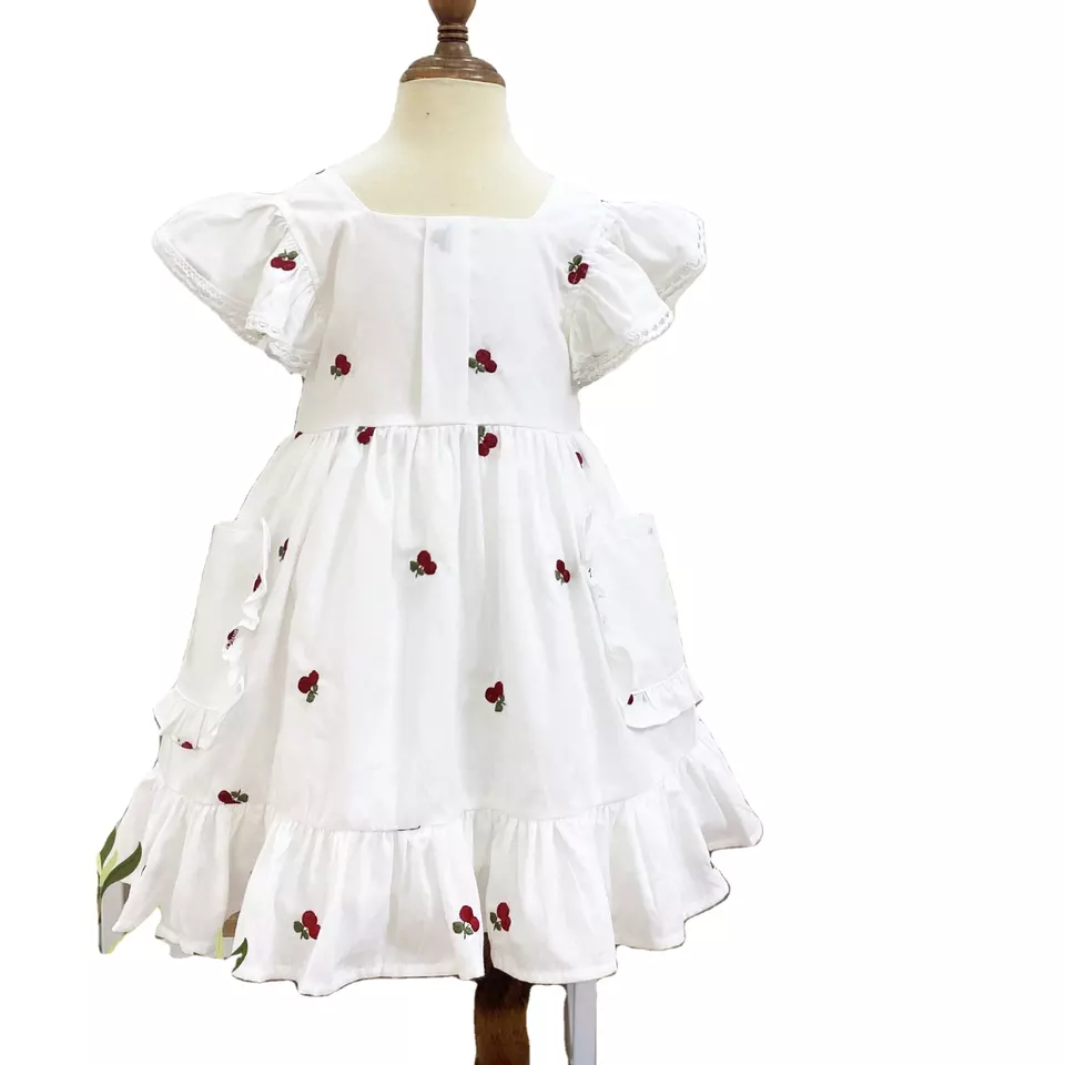 High quality raw baby girl dress with square neck and fairy sleeves by wholesaler OLI River