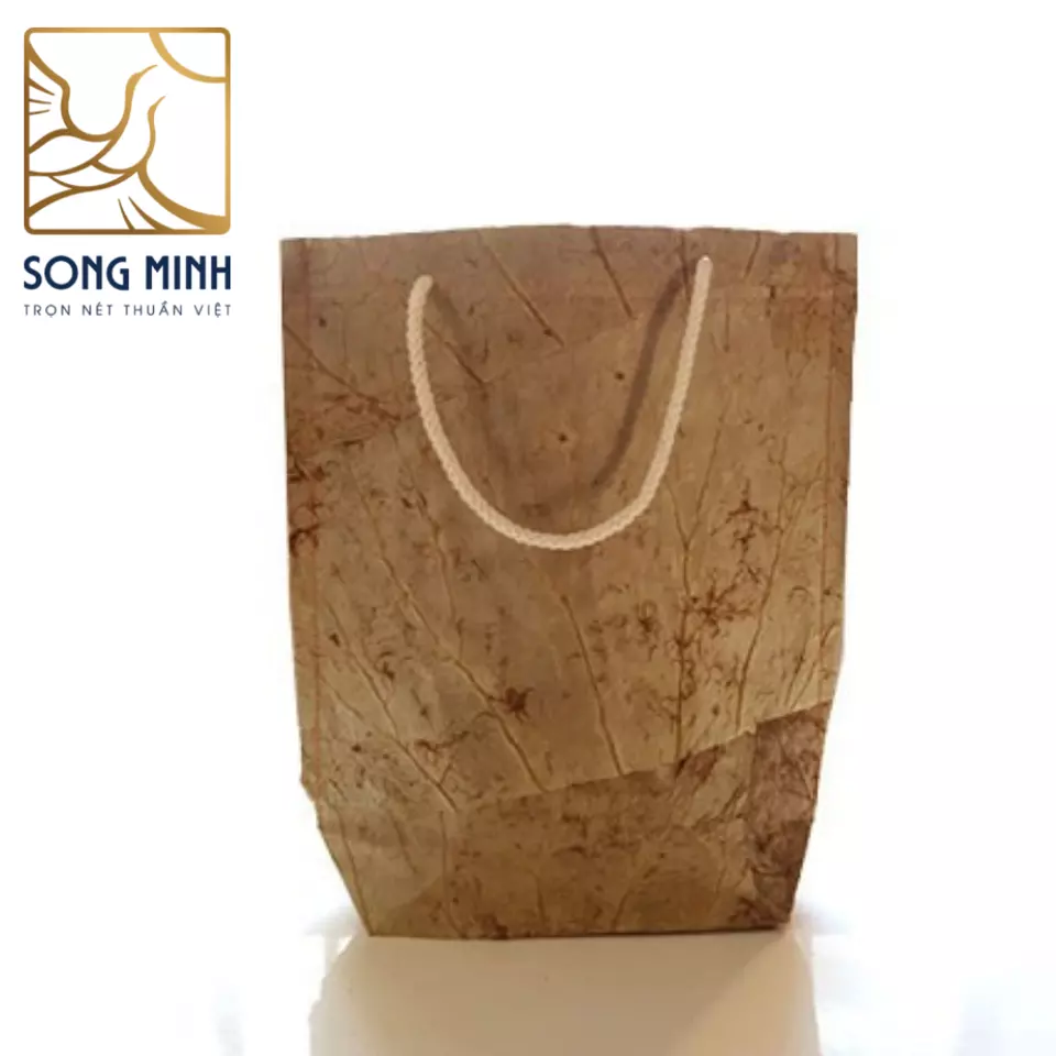 Paper bags shopping bags size 27x23 cm with dried lotus leaves cover convenient to carry made in Vietnam